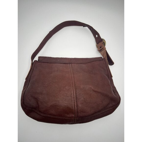 LUCKY BRAND Stash Shoulder Bag Italian Lamb Leather Whiskey Brown Fold Over Boho - Picture 8 of 14